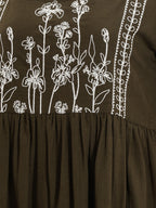 Janasya Olive A-Line Cotton Dress | Grocsy