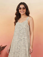 Janasya Cream A-Line Cotton Dress | Grocsy