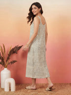 Janasya Cream A-Line Cotton Dress | Grocsy