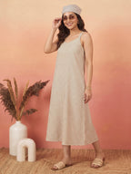 Janasya Cream A-Line Cotton Dress | Grocsy