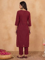 Janasya Maroon Straight Cotton Kurta & Bottom | Grocsy