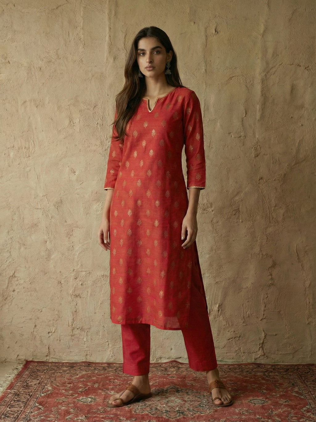 Janasya Red Straight Silk Blend Kurta & Bottom | Grocsy