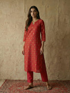 Janasya Red Straight Silk Blend Kurta & Bottom | Grocsy