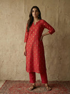 Janasya Red Straight Silk Blend Kurta & Bottom | Grocsy