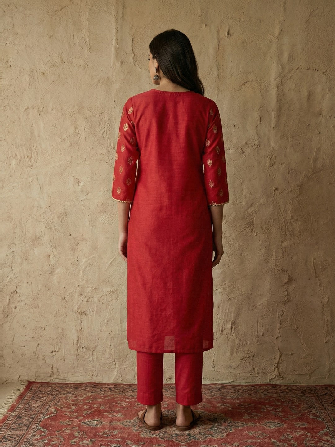 Janasya Red Straight Silk Blend Kurta & Bottom | Grocsy