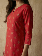 Janasya Red Straight Silk Blend Kurta & Bottom | Grocsy