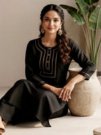 Janasya Black Straight Silk Blend Kurta & Bottom | Grocsy