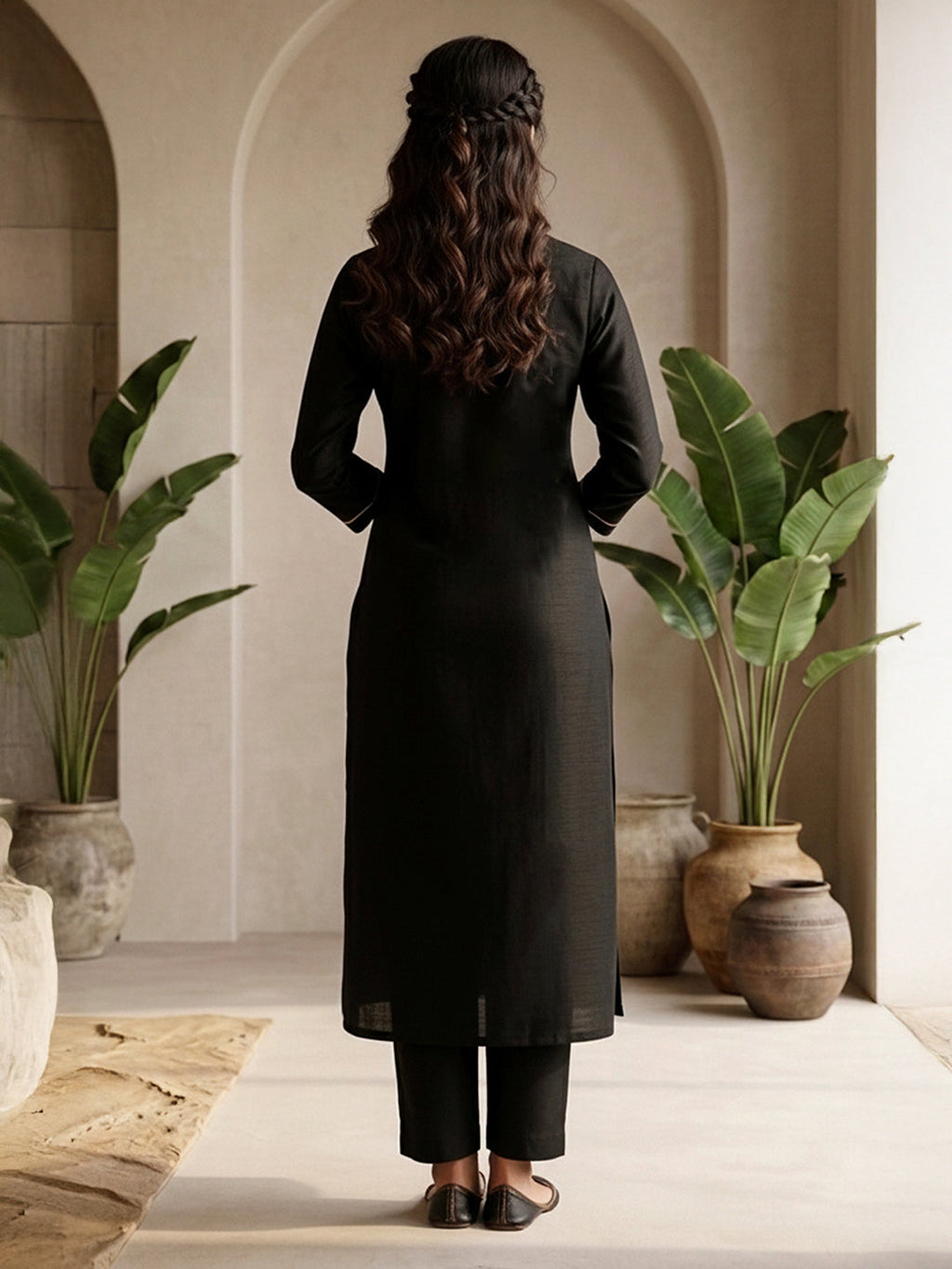 Janasya Black Straight Silk Blend Kurta & Bottom | Grocsy