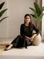Janasya Black Straight Silk Blend Kurta & Bottom | Grocsy