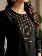 Janasya Black Straight Silk Blend Kurta & Bottom | Grocsy