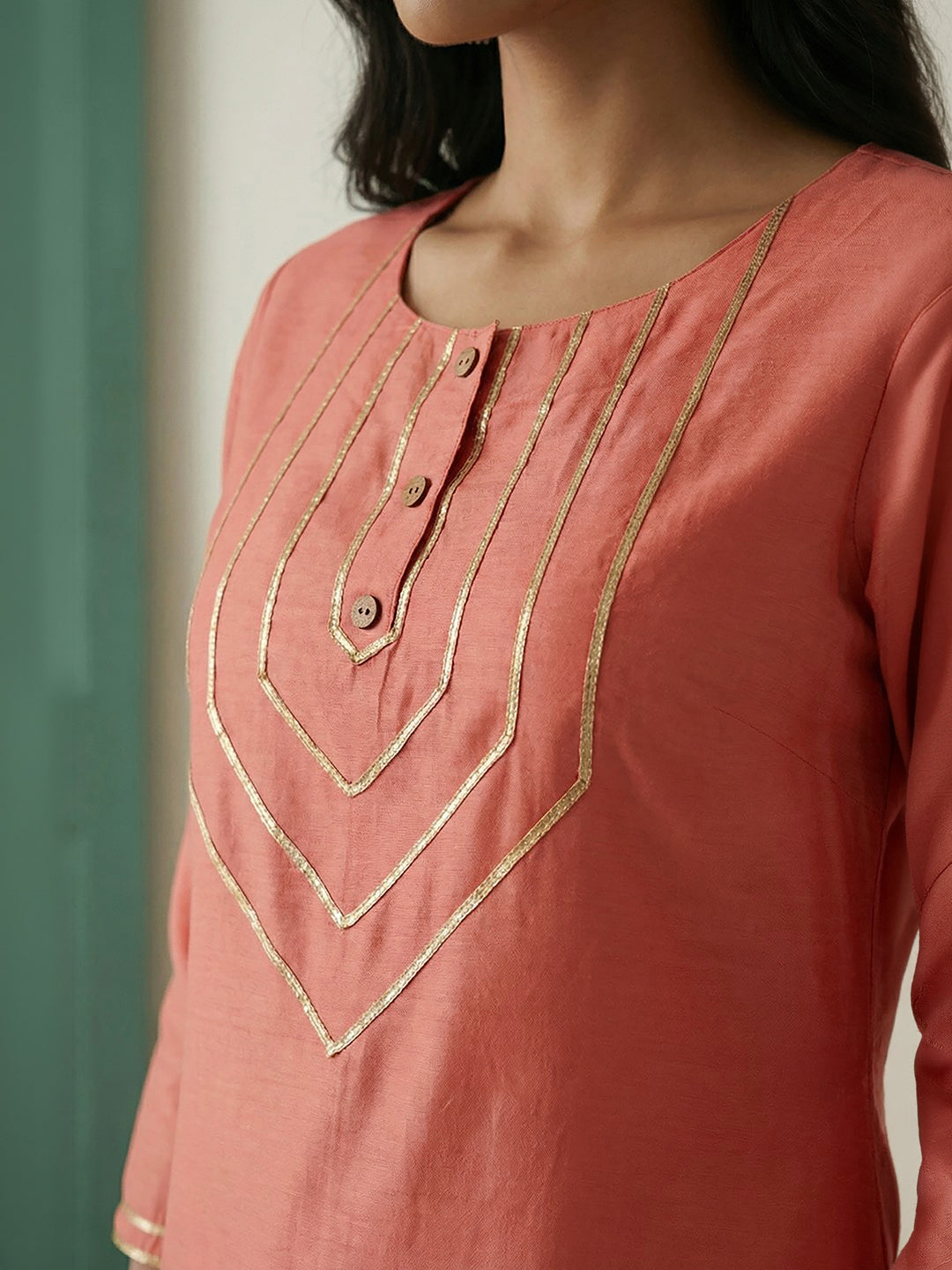 Janasya Peach Straight Silk Blend Kurta | Grocsy