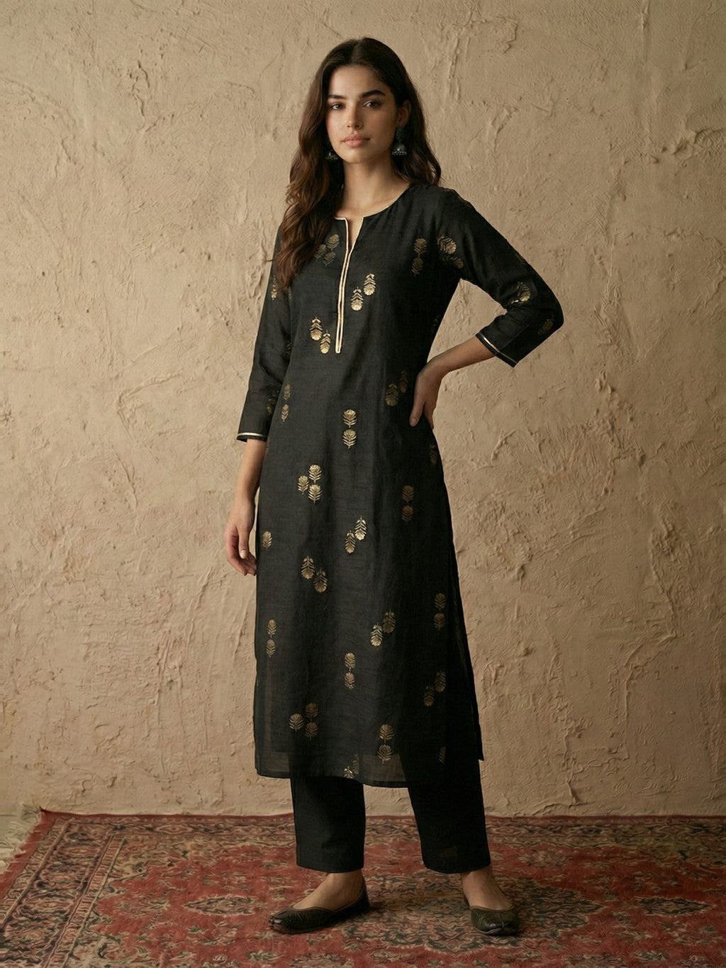 Janasya Black Straight Silk Blend Kurta | Grocsy