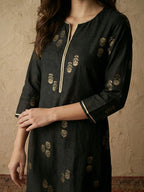 Janasya Black Straight Silk Blend Kurta | Grocsy