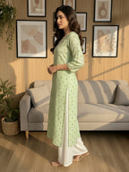 Janasya Mint Straight Silk Blend Kurta | Grocsy