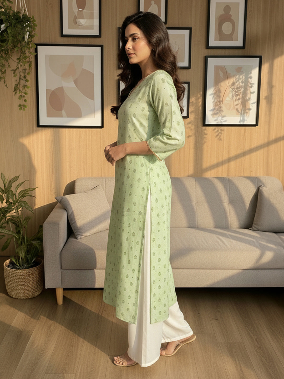 Janasya Mint Straight Silk Blend Kurta | Grocsy