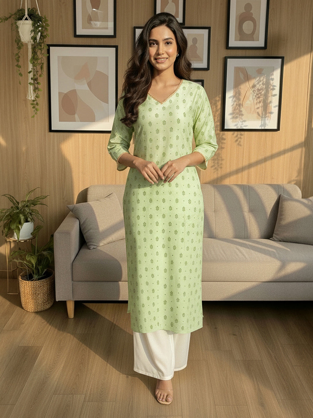 Janasya Mint Straight Silk Blend Kurta | Grocsy