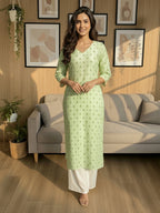 Janasya Mint Straight Silk Blend Kurta | Grocsy