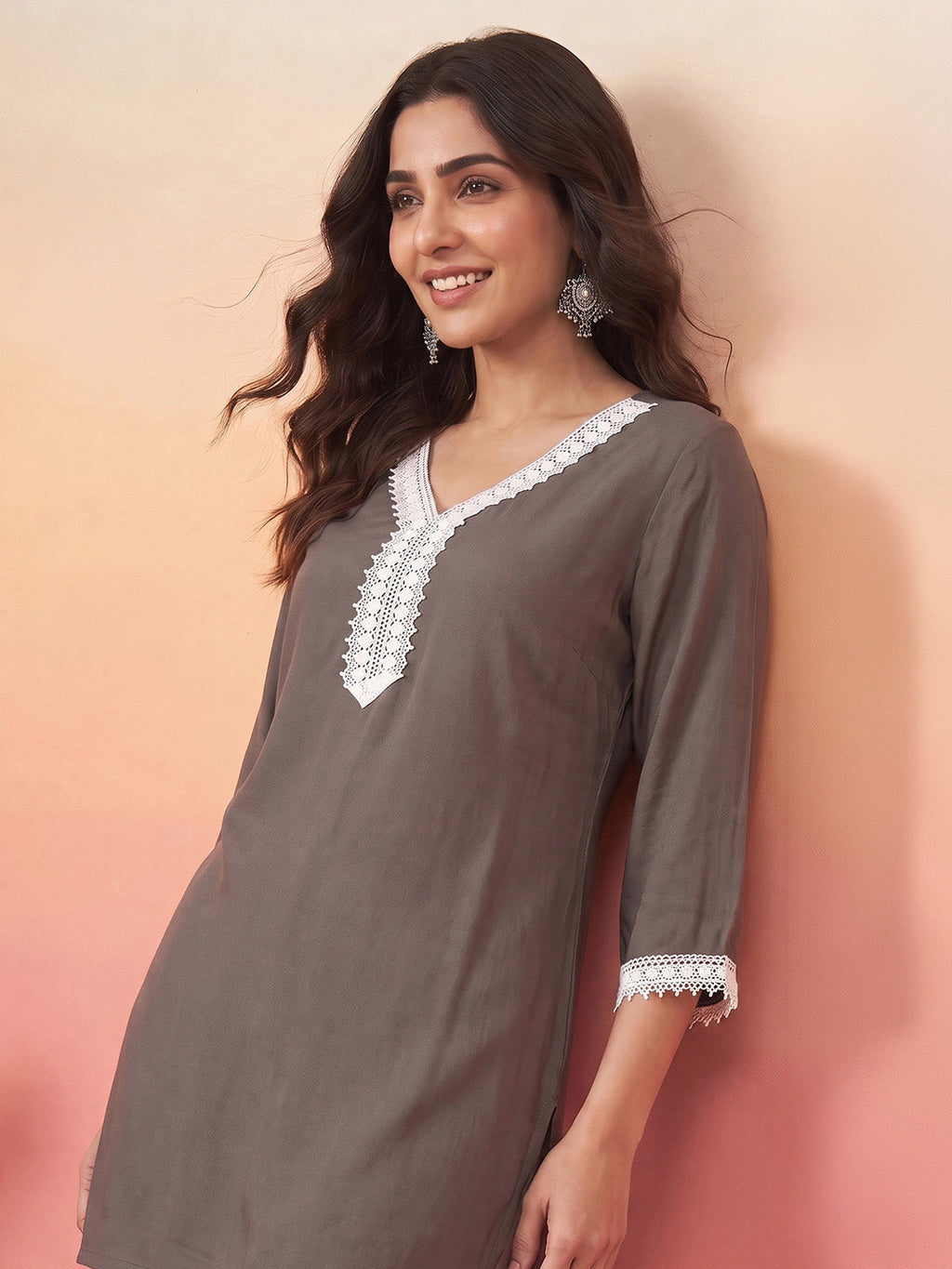Janasya Grey Straight Rayon Kurta | Grocsy