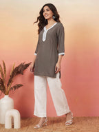 Janasya Grey Straight Rayon Kurta | Grocsy