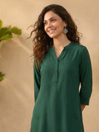 Janasya Dark Green Straight Rayon Kurta | Grocsy