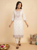 Janasya Off White Straight Cotton Kurta | Grocsy