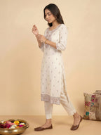 Janasya Off White Straight Cotton Kurta | Grocsy