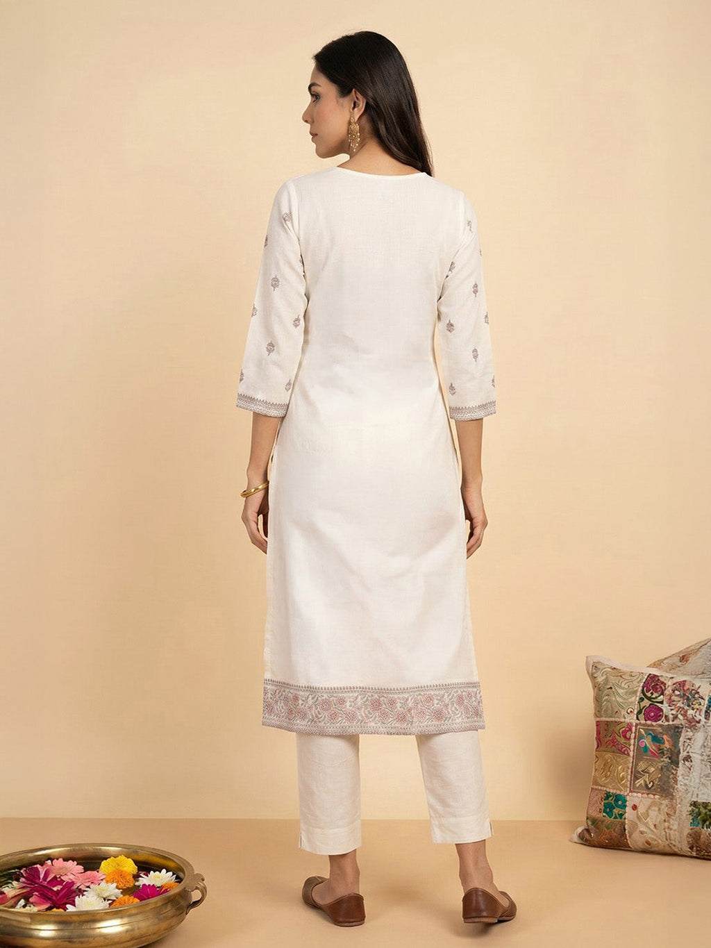 Janasya Off White Straight Cotton Kurta | Grocsy