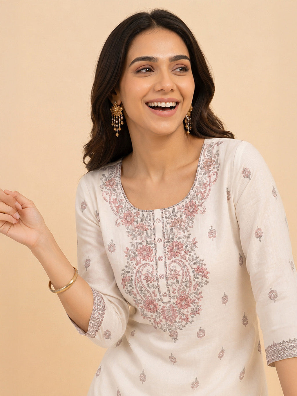 Janasya Off White Straight Cotton Kurta | Grocsy