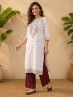Janasya White Straight Cotton Kurta | Grocsy
