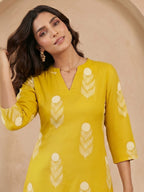 Janasya Lime Yellow Straight Cotton Kurta | Grocsy