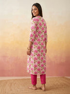 Janasya Pink Straight Cotton Kurta | Grocsy