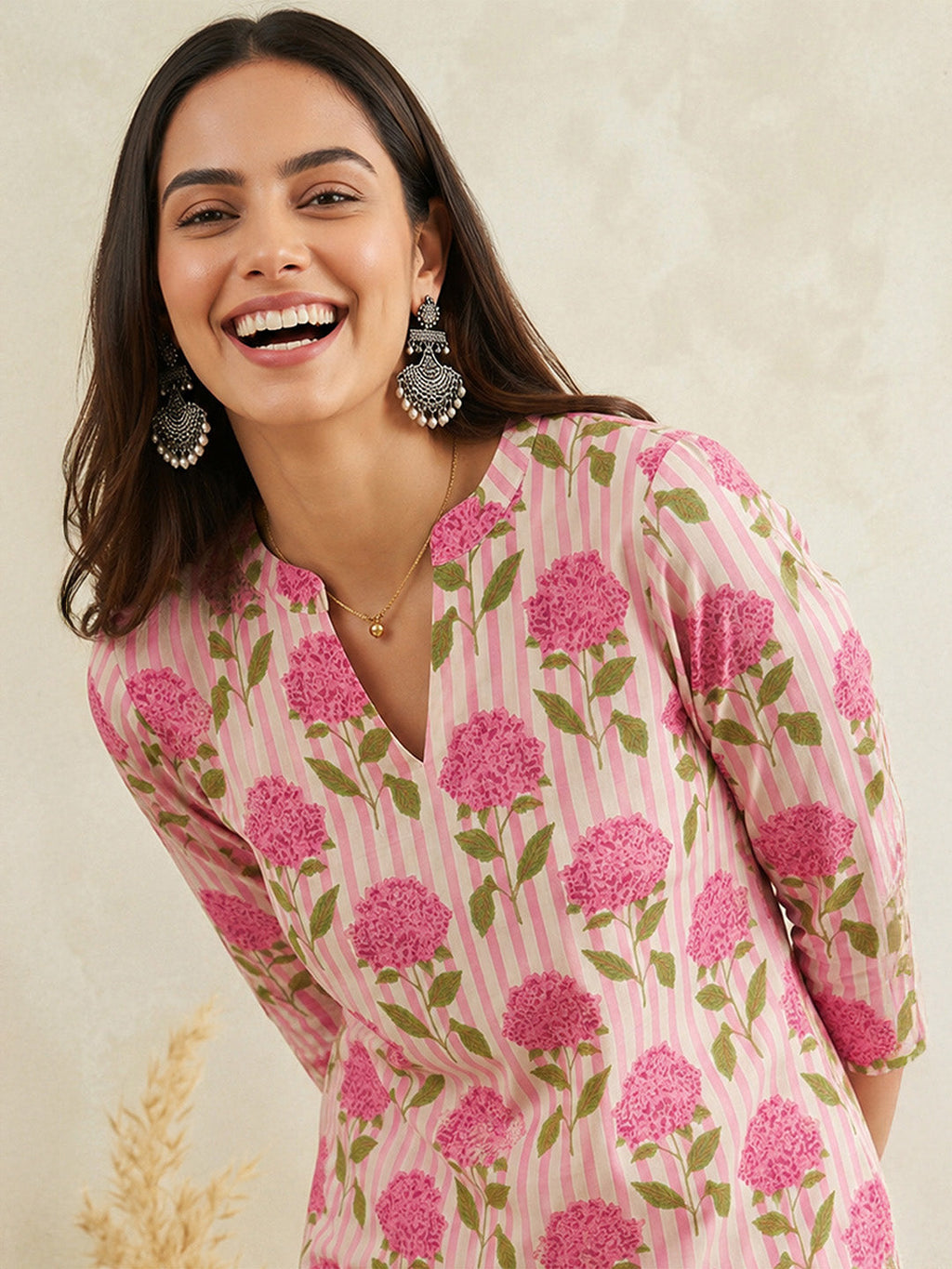 Janasya Pink Straight Cotton Kurta | Grocsy