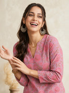 Janasya Lavender Straight Cotton Kurta | Grocsy