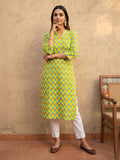 Janasya Lime Yellow Straight Cotton Kurta | Grocsy