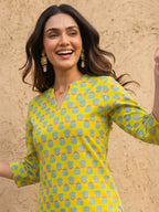 Janasya Lime Yellow Straight Cotton Kurta | Grocsy