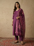 Janasya Wine Straight Silk Blend Kurta,Bottom & Dupatta | Grocsy