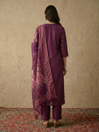 Janasya Wine Straight Silk Blend Kurta,Bottom & Dupatta | Grocsy
