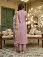 Janasya Lavender Straight Silk Blend Kurta,Bottom & Dupatta | Grocsy