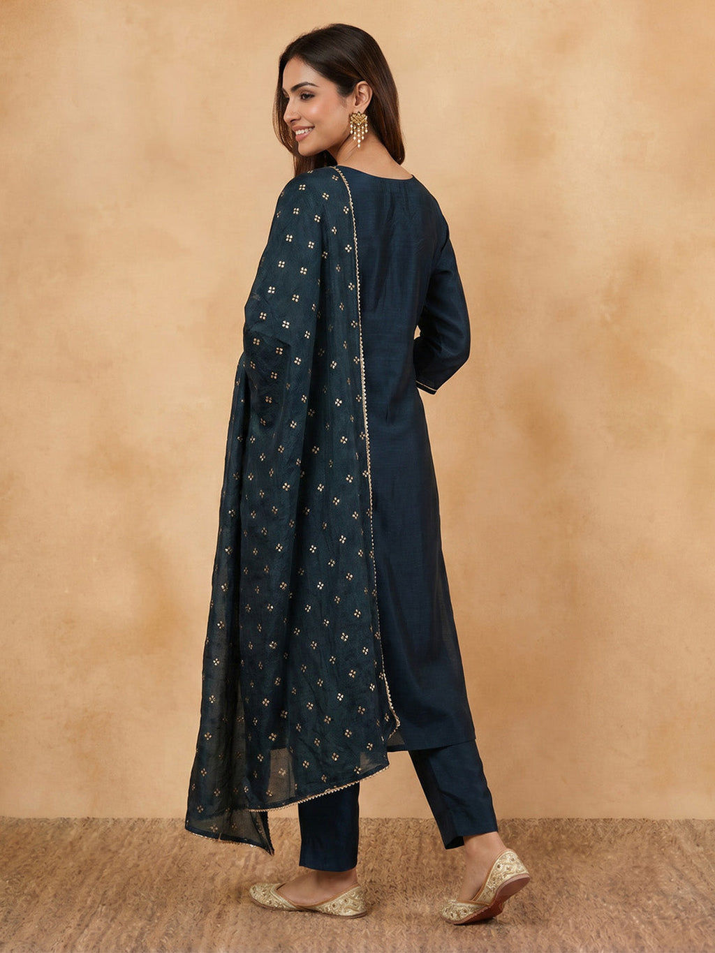 Janasya Teal Straight Silk Blend Kurta,Bottom & Dupatta | Grocsy
