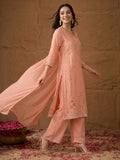 Janasya Peach Straight Georgette Kurta,Bottom & Dupatta | Grocsy