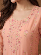 Janasya Peach Straight Georgette Kurta,Bottom & Dupatta | Grocsy