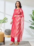 Janasya Pink Straight Silk Blend Kurta,Bottom & Dupatta | Grocsy