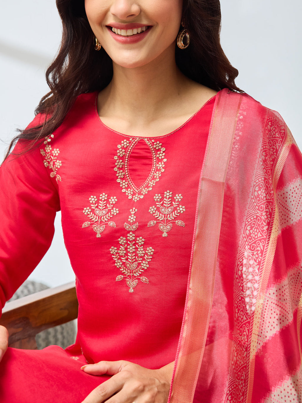 Janasya Pink Straight Silk Blend Kurta,Bottom & Dupatta | Grocsy