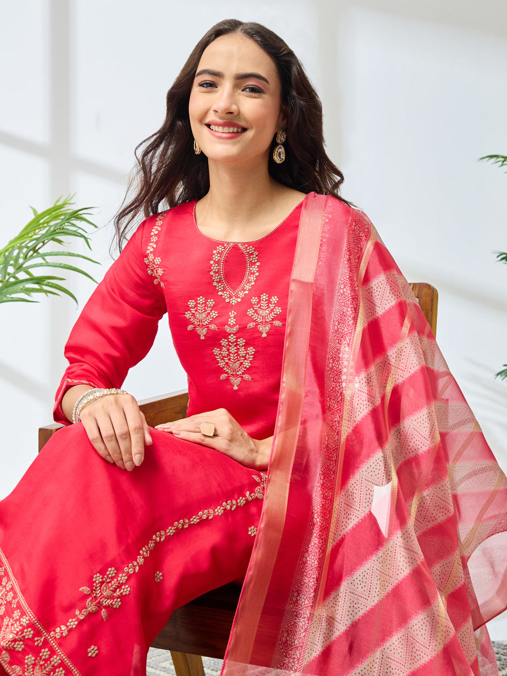 Janasya Pink Straight Silk Blend Kurta,Bottom & Dupatta | Grocsy