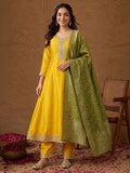 Janasya Yellow Anarkali Silk Blend Kurta,Bottom & Dupatta | Grocsy