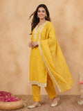 Janasya Yellow Straight Silk Blend Kurta,Bottom & Dupatta | Grocsy