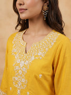 Janasya Yellow Straight Silk Blend Kurta,Bottom & Dupatta | Grocsy