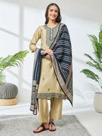 Janasya Olive Straight Chanderi Kurta,Bottom & Dupatta | Grocsy