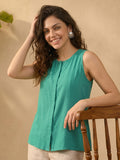 Janasya Green A-Line Rayon Top | Grocsy