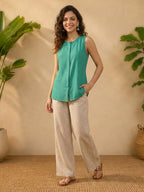 Janasya Green A-Line Rayon Top | Grocsy
